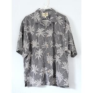 Jamaica Jaxx Silk Shirt XL Gray Button Up Palm Trees 100% Silk Hawaiian Camp